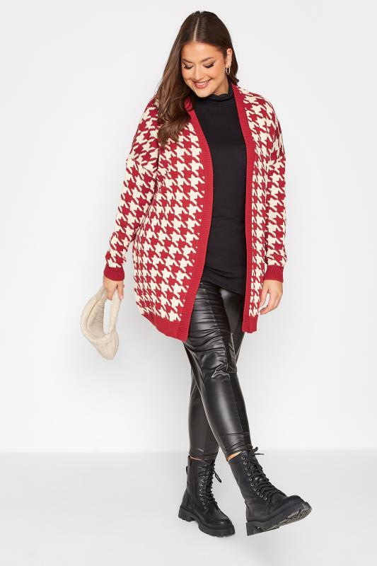 Plus Size Red Dogtooth Check Cardigan | Yours Clothing 2