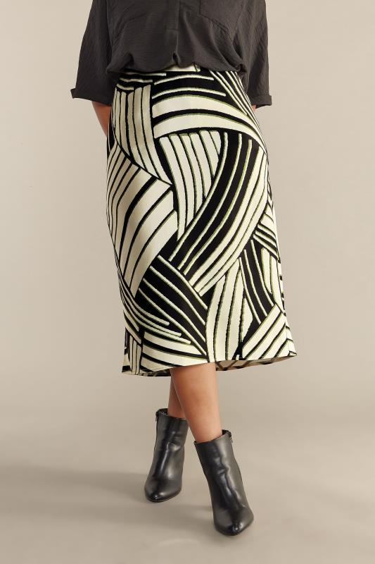 Plus Size  EVANS Curve Black & Ivory White Linear Print Midi Satin Skirt