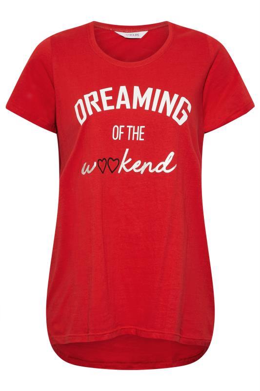 Plus Size Red 'Dreaming Of The Weekend' Slogan Pyjama Top | Yours Clothing	 6