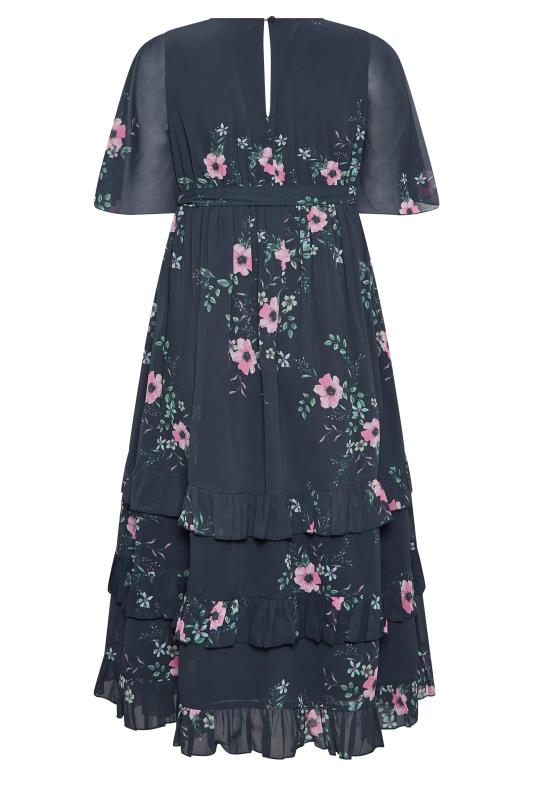 YOURS LONDON Plus Size Curve Navy Blue Floral Ruffle Hem Maxi Dress | Yours Clothing  8