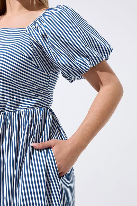 LIMITED COLLECTION Plus Size Blue Stripe Puff Sleeve Dress | Yours Clothing 4