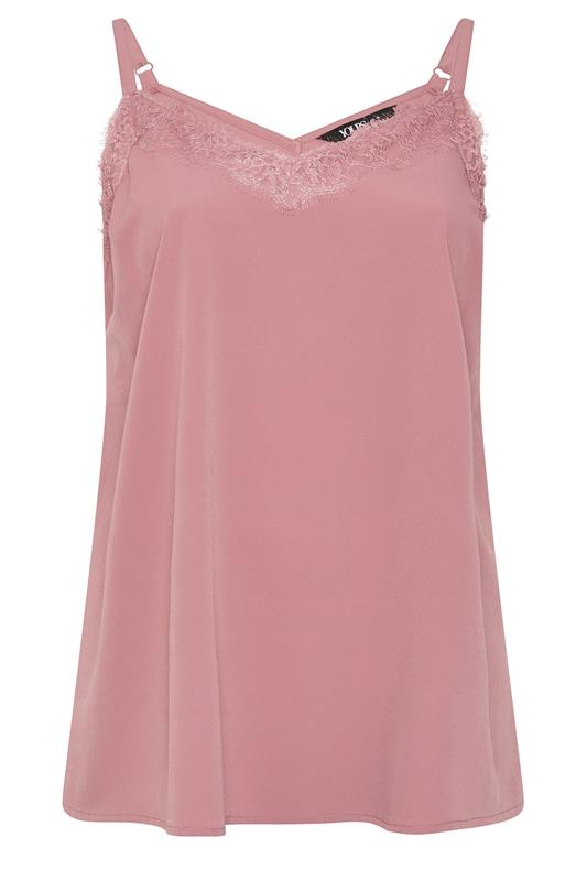 YOURS Plus Size Pink Lace Insert Vest Top | Yours Clothing 5
