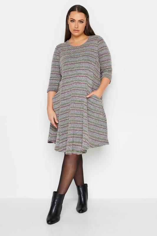 Plus Size  YOURS Curve Grey Stripe Soft Touch Pocket Dress
