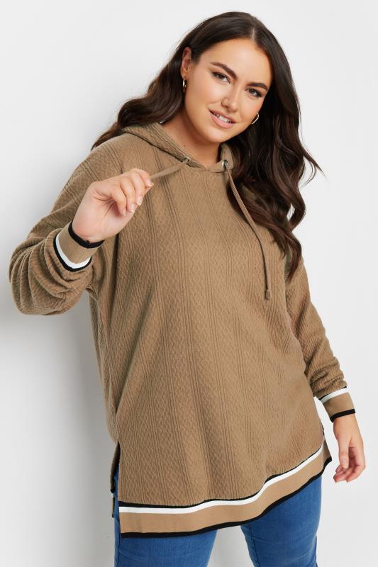  Grande Taille YOURS Curve Natural Brown Knit Hoodie