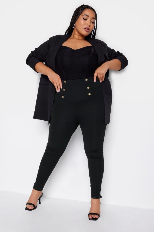 YOURS Curve Plus Size Black Button Ponte Leggings | Yours Clothing 2