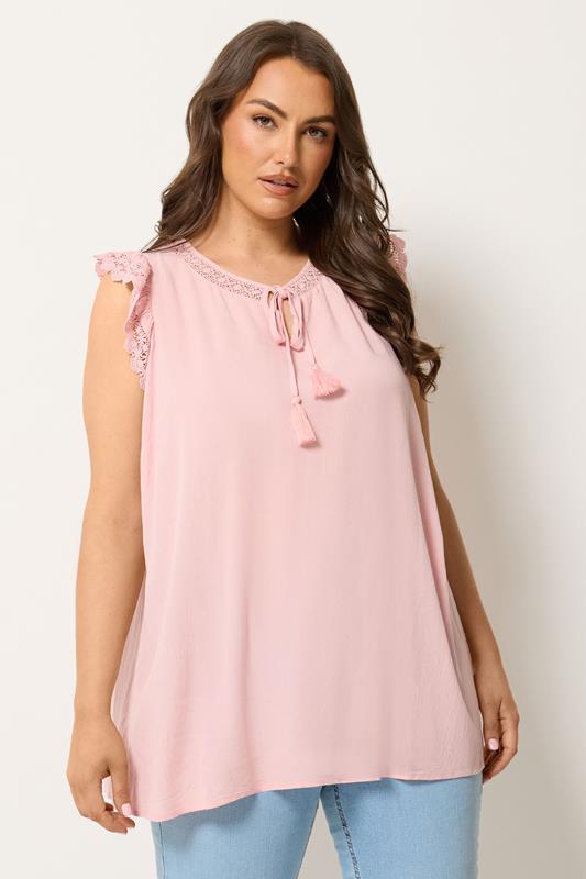  YOURS blusa rosa empolvado con lazo en el cuello