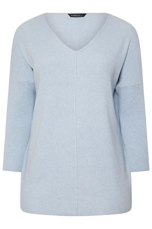 EVANS Plus Size Blue Batwing Sleeve Jumper 5