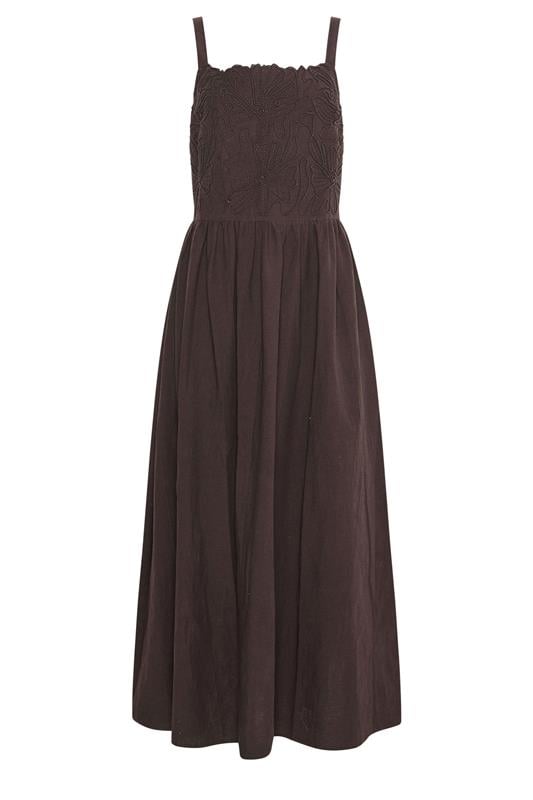 M&Co Chocolate Brown Linen Embroidered Trim Maxi Dress | M&Co 6