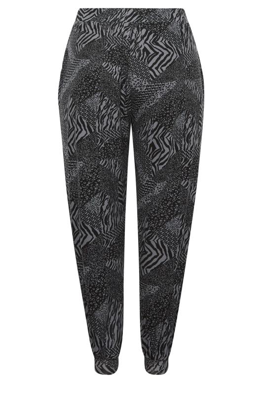 YOURS Curve Plus Size Black Cuffed Animal Print Harem Joggers | Yours Clothing  5