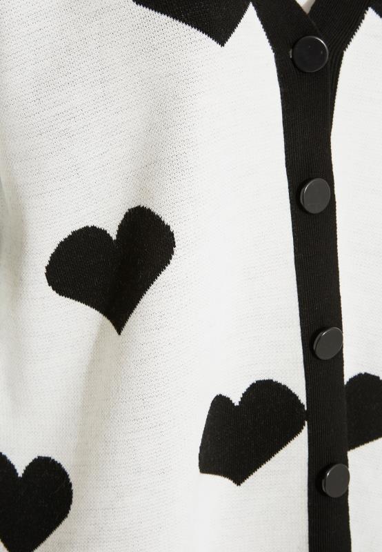 Plus Size Curve White & Black Heart Print Knitted Cardigan | Yours Clothing  5