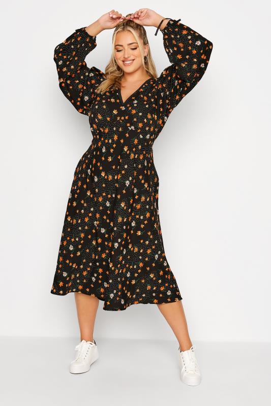 LIMITED COLLECTION Curve Black Floral Balloon Sleeve Midi Dress 2