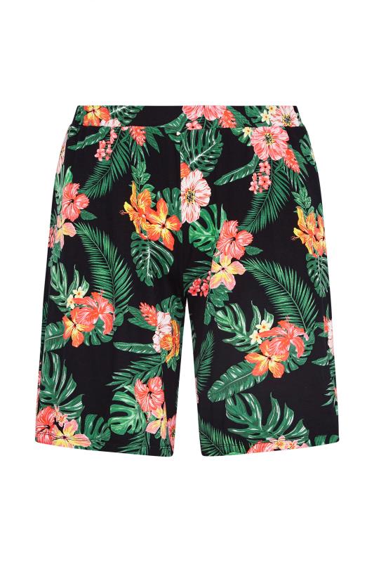 Plus Size Black Tropical Print Stretch Jersey Shorts | Yours Clothing  4