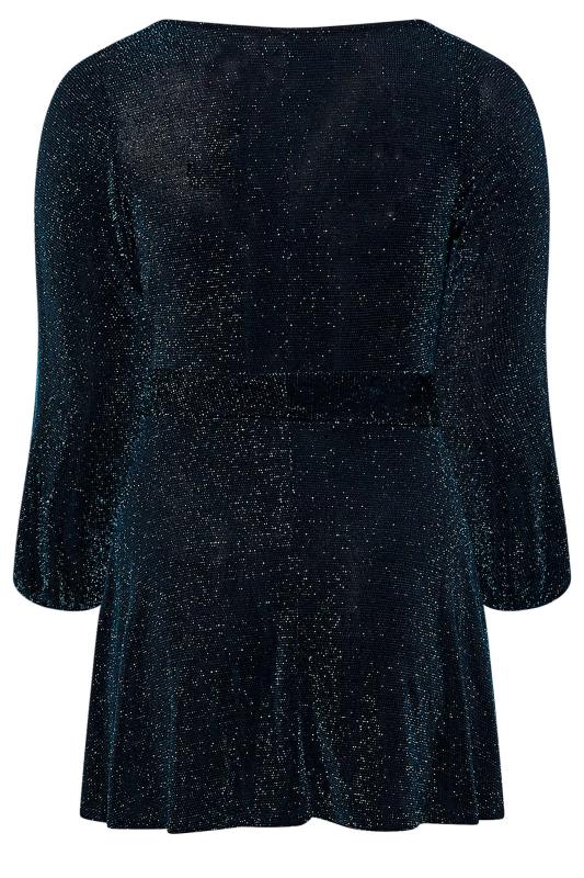 YOURS LONDON Plus Size Teal Blue Glitter Wrap Top | Yours Clothing 7