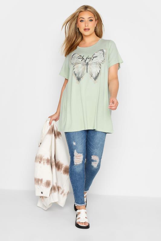 Curve Mint Green Butterfly 'Only For You' Slogan T-Shirt 2