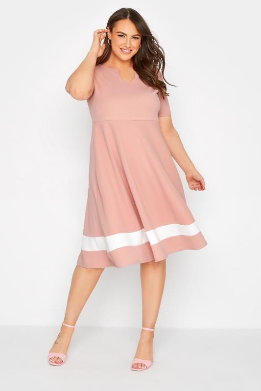 YOURS LONDON Plus Size Pink Notch Neck Skater Dress | Yours Clothing 2