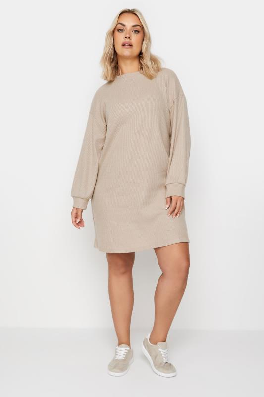YOURS Plus Size Beige Brown Soft Touch Jumper Dress | Yours Clothing 1