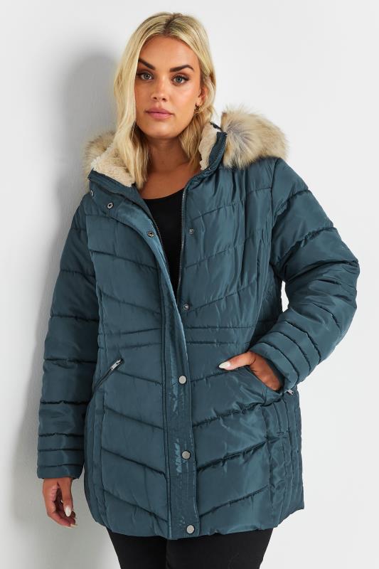 Plus Size  YOURS Curve Blue Padded Coat