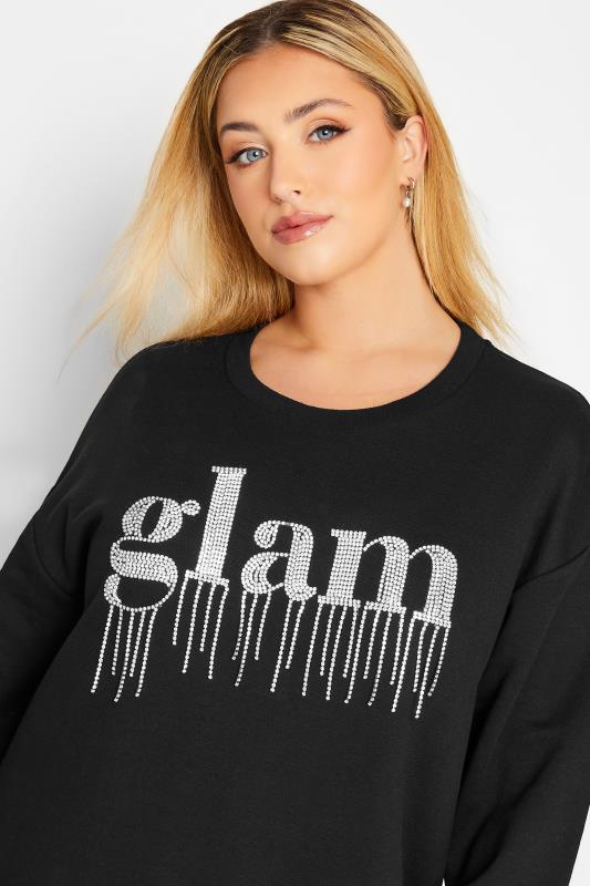 YOURS LUXURY Plus Size Black 'Glam' Diamante Embellished Sweatshirt | Yours Clothing 1