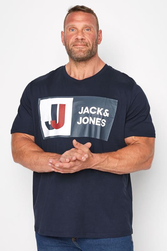 JACK & JONES Big & Tall Navy Blue Logo T-Shirt | BadRhino 1