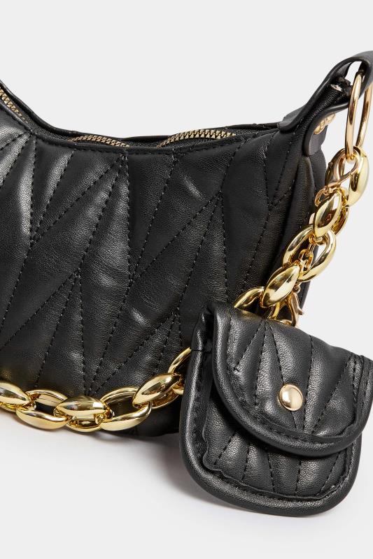 Black Quilted Multi Pocket Chunky Chain Bag | Yours Clothing 4