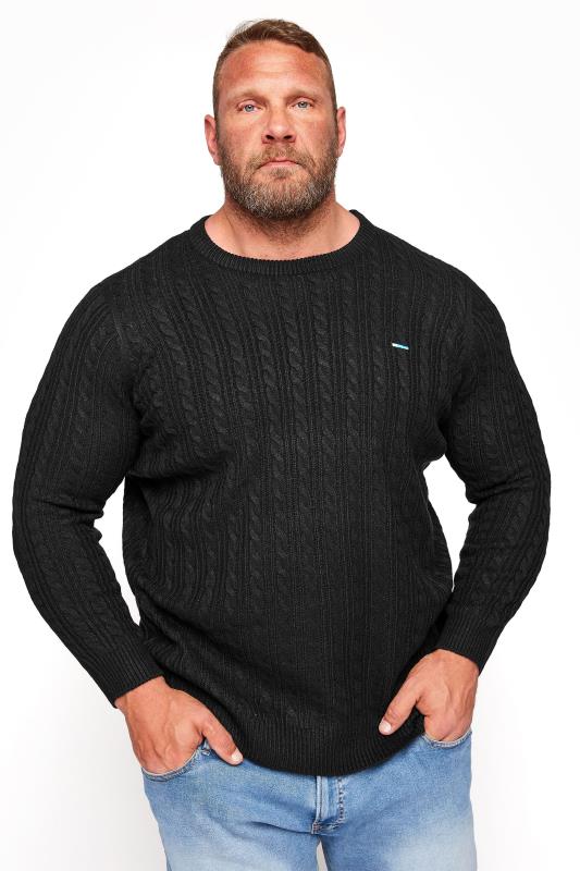 Men's  BadRhino Big & Tall Black Cable Knitted Jumper