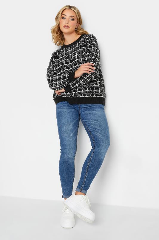 YOURS PETITE Plus Size Black Check Boucle Jumper | Yours Clothing 2