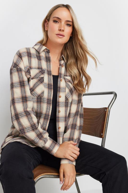 LTS Tall Natural Brown Check Cotton Shirt | Long Tall Sally 1