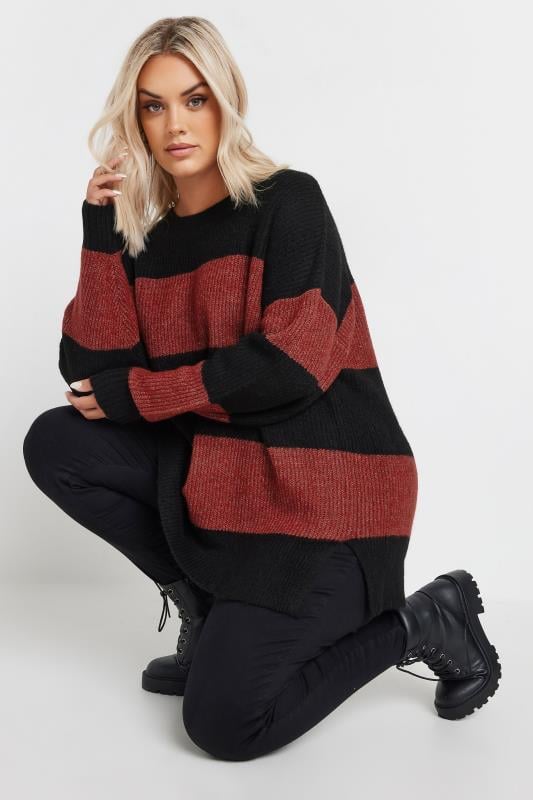 Plus Size  YOURS Curve Red Stripe Knitted Jumper