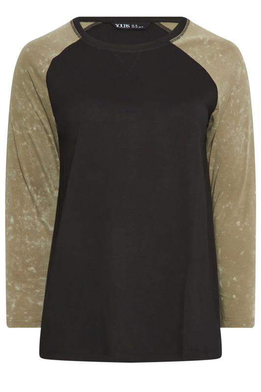 YOURS Curve Khaki Green & Black Long Sleeve Raglan Top | Yours Clothing 6