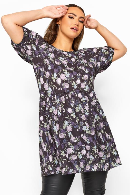 LIMITED COLLECTION Black Floral Peplum Smock Top_A.jpg