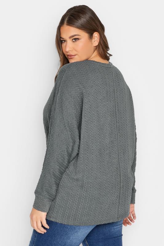 YOURS Plus Size Grey Jacquard Ribbed Top | Yours Clothing 3