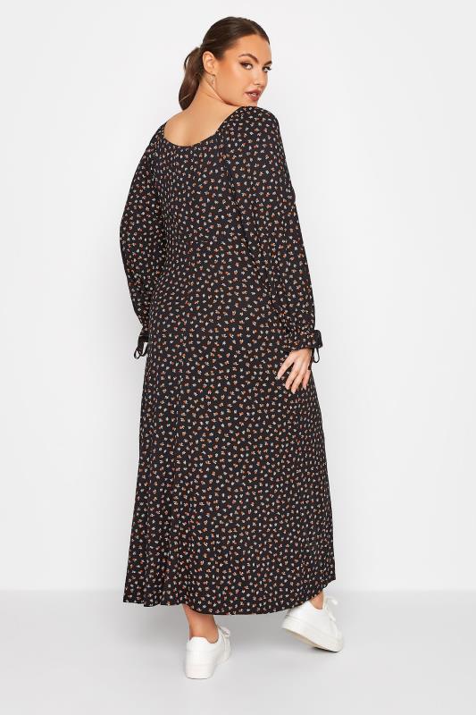 LIMITED COLLECTION Plus Size Black Ditsy Print Milkmaid Maxi Dress | Yours Clothing 3
