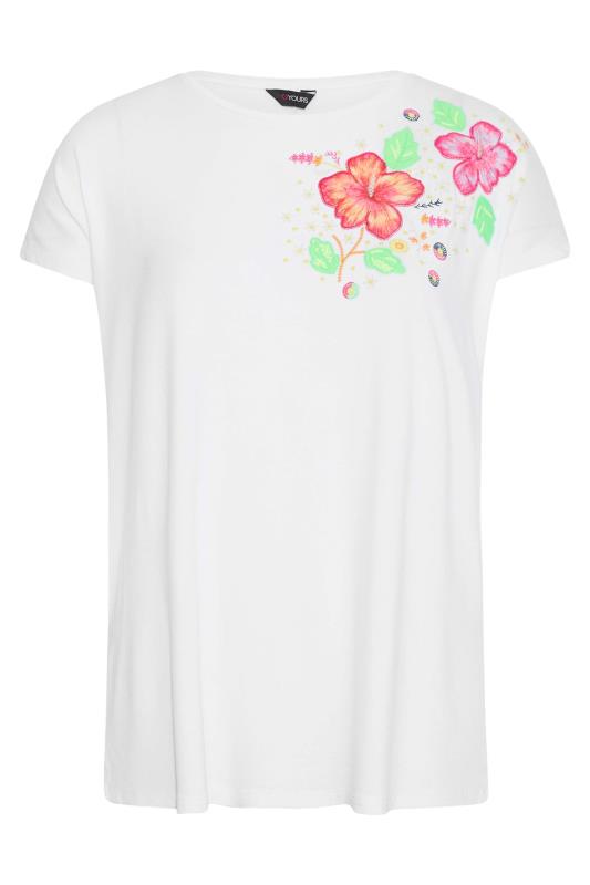 Curve White Floral Shoulder Detail T-Shirt 6