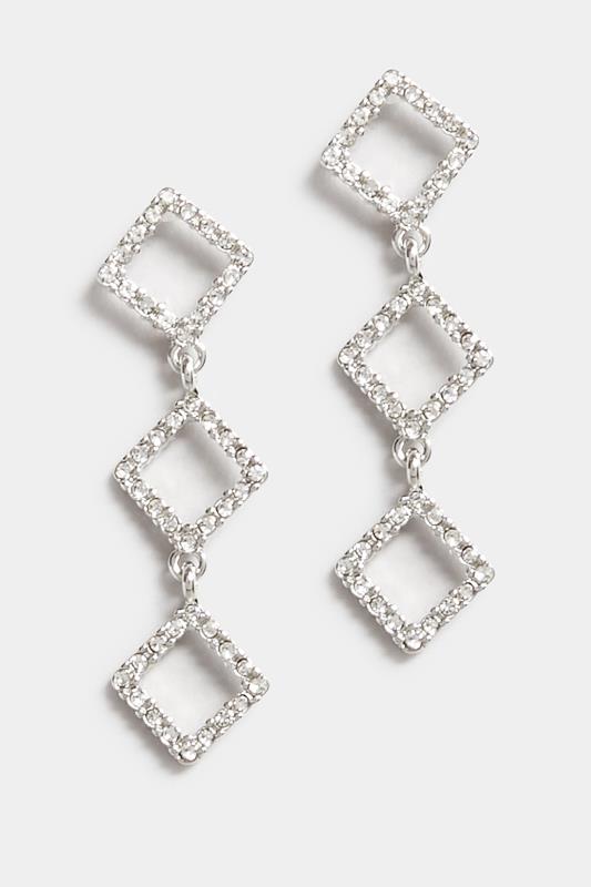 Silver Diamante Triple Geometric Drop Earrings | Yours Clothing 2