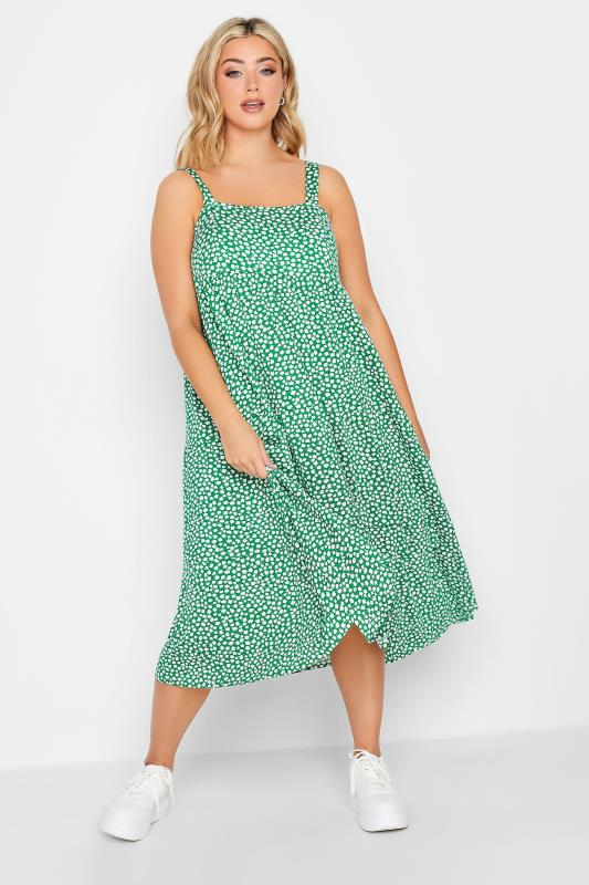 YOURS Plus Size Green Ditsy Print Midi Sundress | Yours Clothing  2
