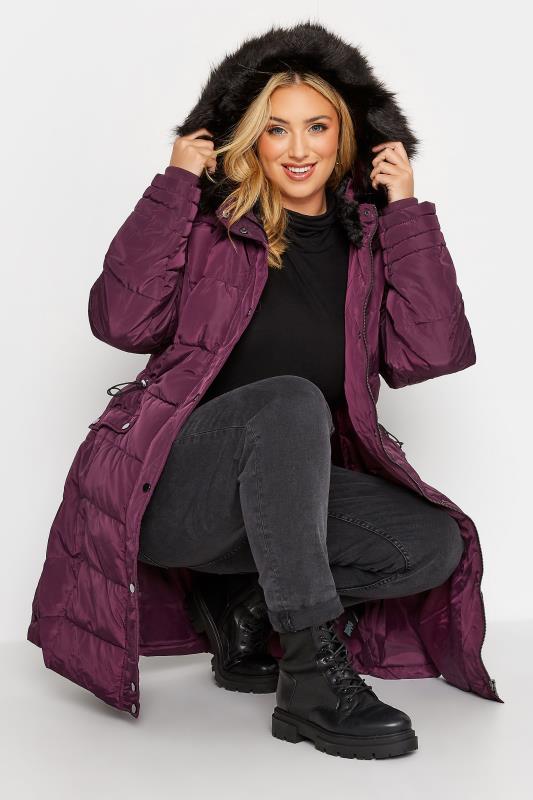 Plus Size Purple Panelled Puffer Midi Coat | Yours Clothing 5