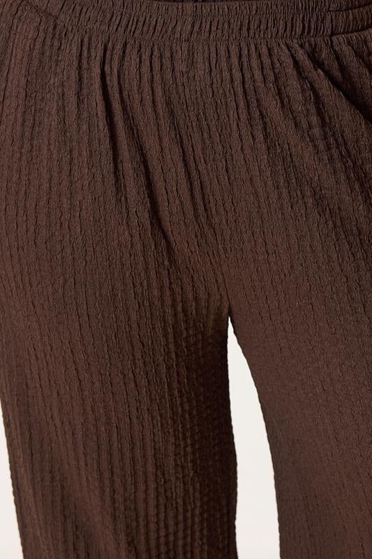 YOURS Plus Size Brown Bubble Texture Wide Leg Trousers | Yours Clothing 4