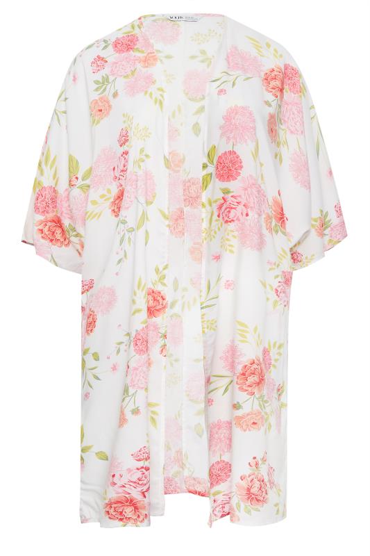 YOURS Plus Size White Floral Print Longline Kimono | Yours Clothing 6