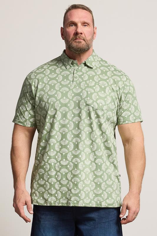  KAM Big & Tall Sage Green Floral Print Polo Shirt