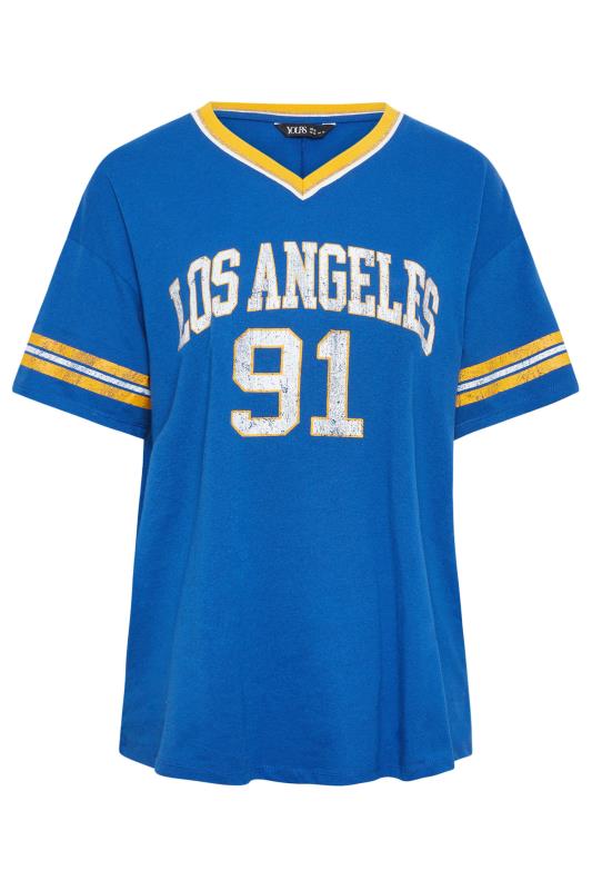 YOURS Plus Size Blue 'Los Angeles' Slogan Varsity T-Shirt | Yours Clothing 5