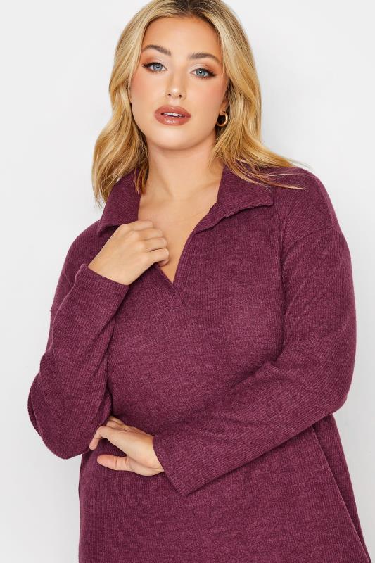 Plus Size Plum Purple Soft Touch Open Collar Midi Dress | Yours Clothing  4