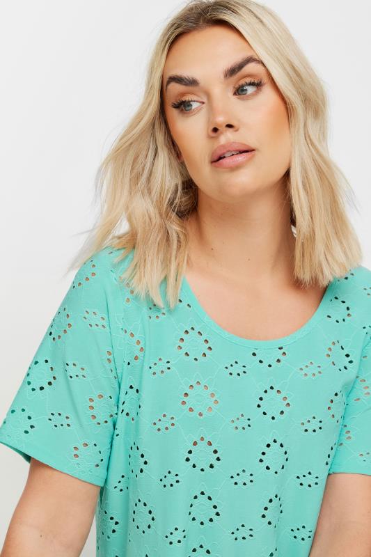 YOURS Plus Size Aqua Blue Broderie Anglaise Swing T-Shirt | Yours Clothing 4