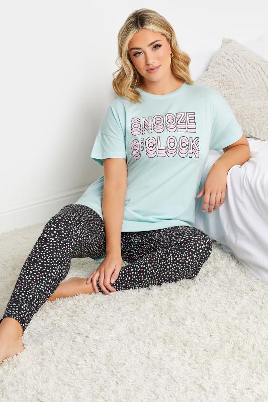 YOURS Curve Light Blue 'Snooze O'Clock' Dalmatian Print Pyjama Set | Yours Clothing  3