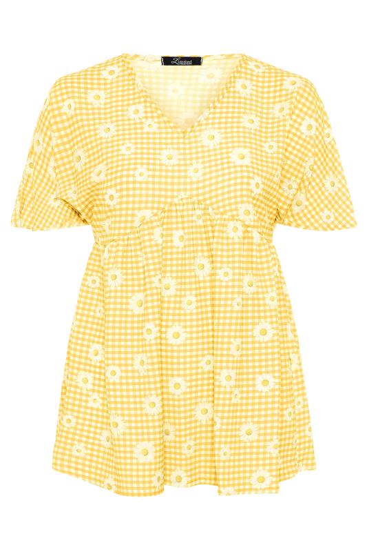 LIMITED COLLECTION Curve Lemon Yellow Gingham Floral Kimono Top_F.jpg