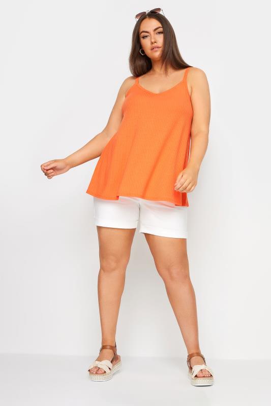 YOURS Plus Size Orange Ribbed Swing Cami Top | Yours Clothing 2