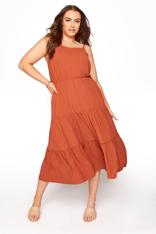 Plus Size  YOURS LONDON Rust Tiered Summer Smock Dress