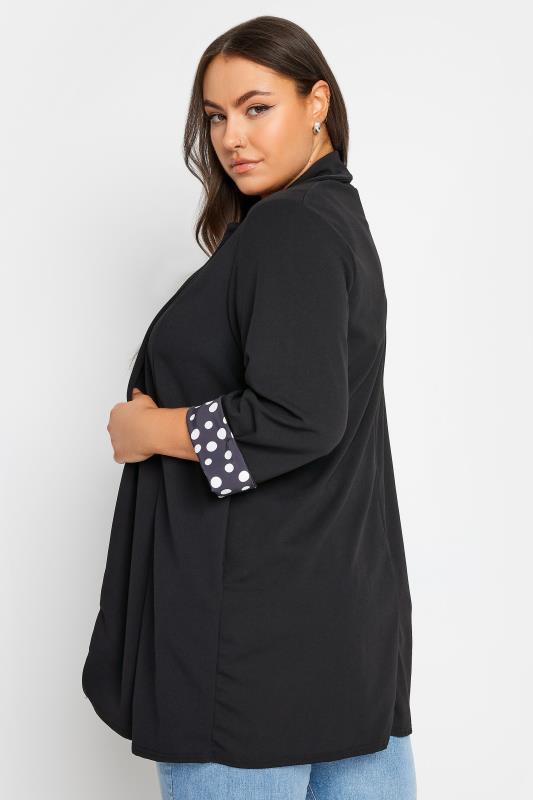 YOURS Curve Plus Size Black Polka Dot Roll Back Sleeve Blazer | Yours Clothing 3