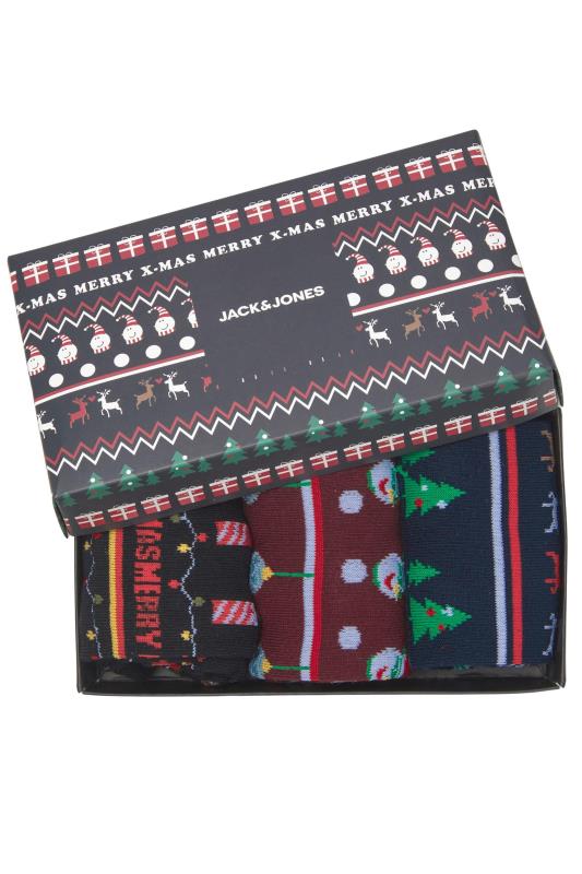 JACK & JONES 3 PACK Black & Red Christmas Socks Gift Set | BadRhino 2