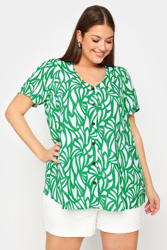 Plus Size  YOURS Curve Green Abstract Print Button Front Blouse