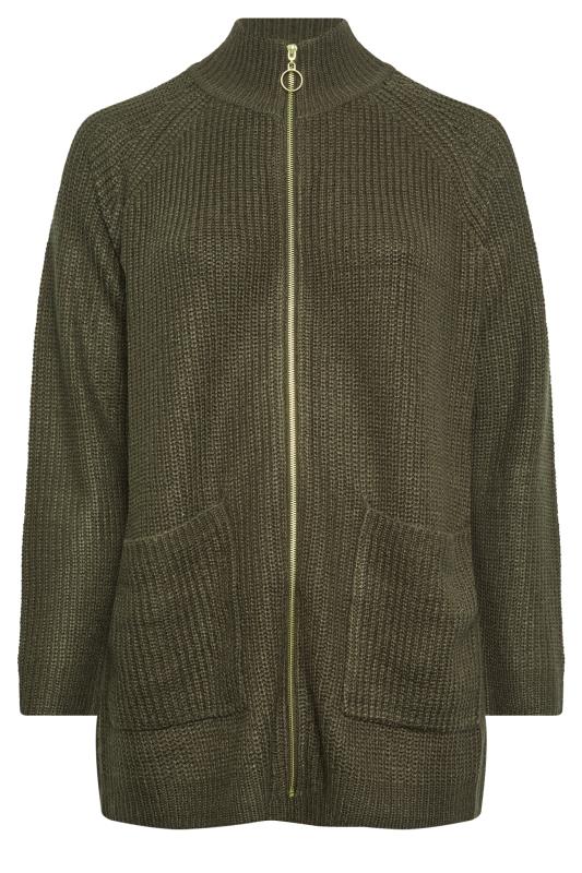 YOURS Plus Size Khaki Green Zip Through Cardigan | Yours Clothing 5